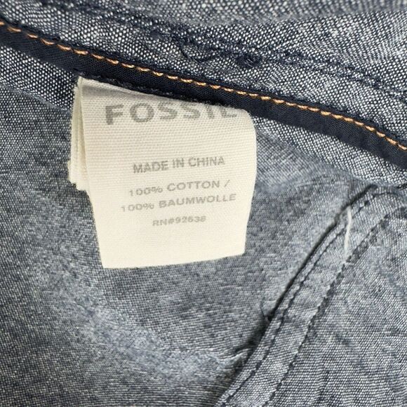 Fossil Jacket Mens Large Blue Chambray Full Zip Lightweight Classic Neutral NEW‎ - Picture 14 of 16